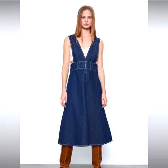 Zara Pinafore Overalls Skirt Midi Dress - Picture 1 of 6
